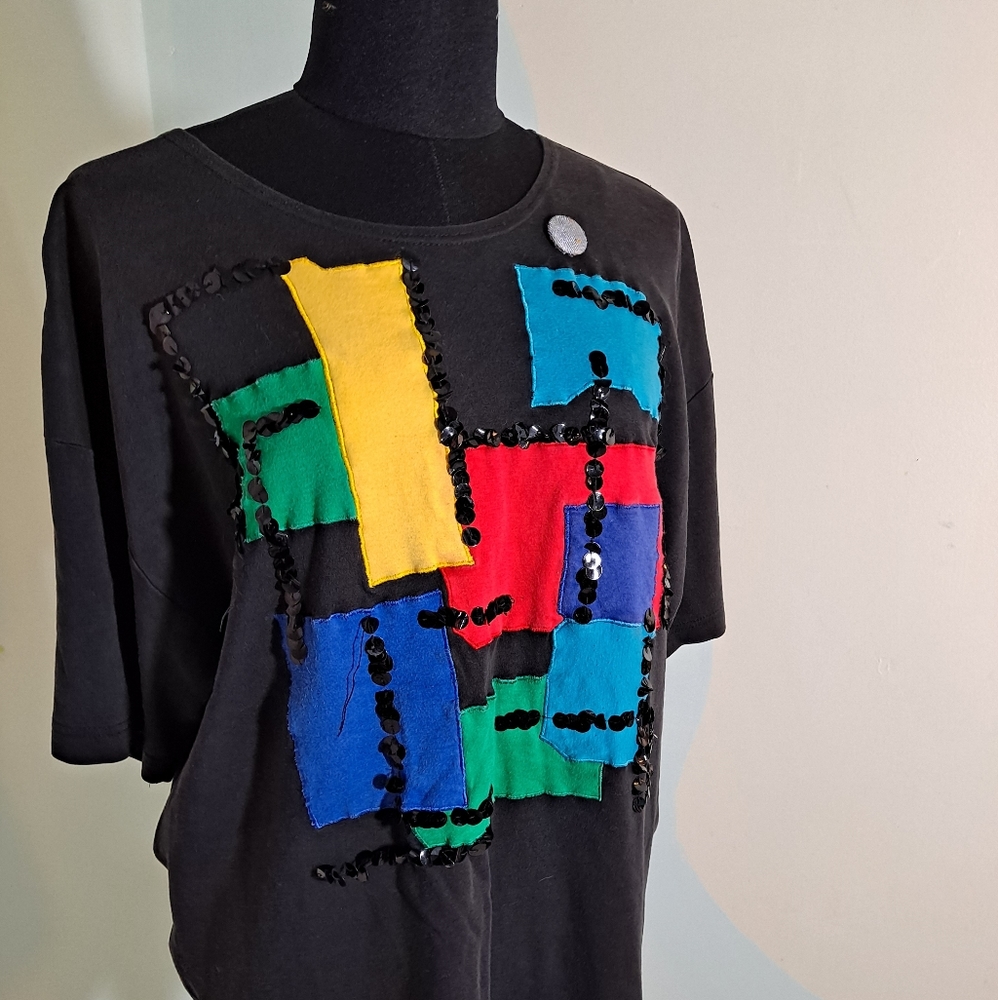 Vintage 90s Spree Sport Sequined top abstract color block
